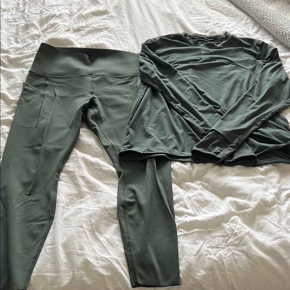 Nike Women's Olive Leggings and Top Set